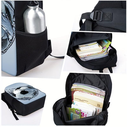 3PCS Soccer Backpack Set, 16" Lightweight Football Daypack, Soccer Ball Print Casual Laptop Backpack for Travel Camping Work (style-1) - color: Style-1