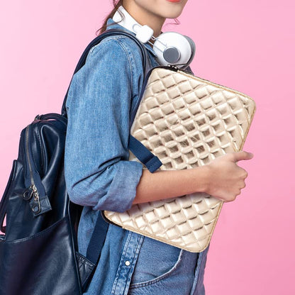 Puffy Laptop Sleeve 11 12 13 13.3 14 15 15.6 inch Case Protective Bag Quilted PU Leather Lined Padded - color: Gold Quilted, size: 15.6 Inch