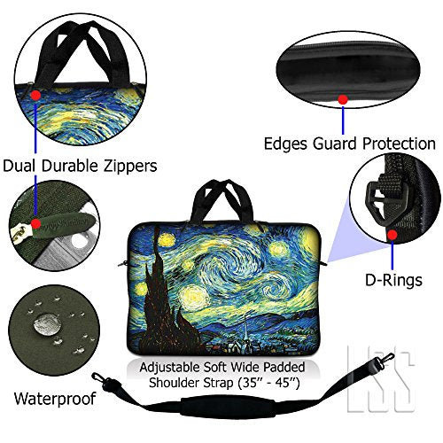 LSS 15-15.6" Laptop Sleeve Bag with Matching Laptop Skin Sticker & Mouse Pad Combo | Carrying Case for 14" 15" 15.6" - Starry Night - color: Starry Night, size: 15 inch