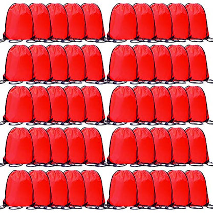 CODOBON 50 Pcs Drawstring Bags, Bulk Draw String Backpack, Cinch Polyester Bag for Gym Sport, Red - color: Red