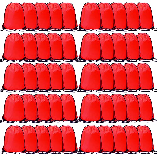 CODOBON 50 Pcs Drawstring Bags, Bulk Draw String Backpack, Cinch Polyester Bag for Gym Sport, Red - color: Red