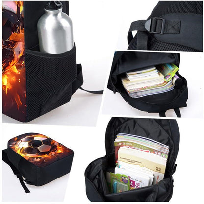 3PCS Soccer Backpack Set, 16" Lightweight Football Daypack, Soccer Ball Print Casual Laptop Backpack for Travel Camping Work (style-6) - color: Style-6