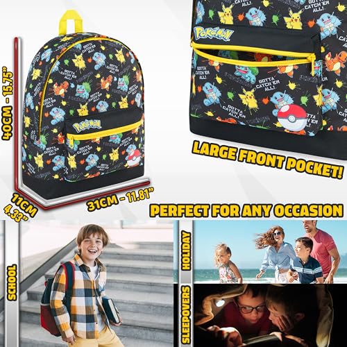 Pokemon Backpack for Kids Teens Boys Girls, Pikachu Anime Backpacks, Bag for Daycare Sports Vacation Travel, School Gift (Black AOP) - color: Black Aop