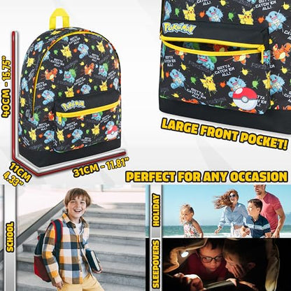 Pokemon Backpack for Kids Teens Boys Girls, Pikachu Anime Backpacks, Bag for Daycare Sports Vacation Travel, School Gift (Black AOP) - color: Black Aop