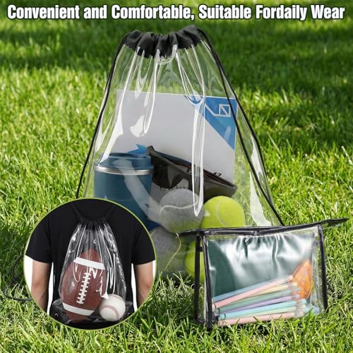 Clear Drawstring Bag 17x13in Transparent Backpack | Clear Bag for Stadium Pvc Men And Women for Baseball Festival Beach Makeup Gym(2, Black)
