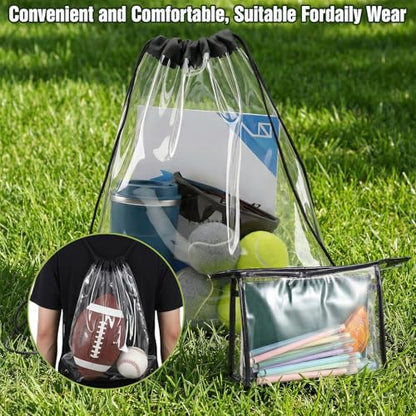 Clear Drawstring Bag 17x13in Transparent Backpack | Clear Bag for Stadium Pvc Men And Women for Baseball Festival Beach Makeup Gym(2, Black)
