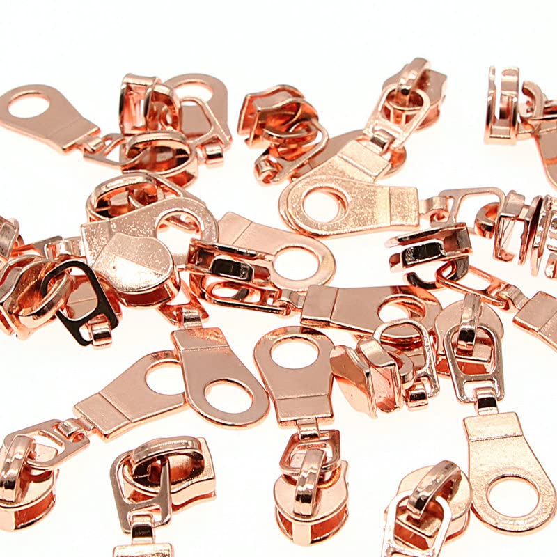 #5 Rose Gold Metallic Nylon Coil Zipper by The Yard, Bulk 10 Yards White Tape with 25PCS Rose Gold Zippers Pulls for Sewing, Bags, Purses YIGUANXIN - color: White-Rose Gold