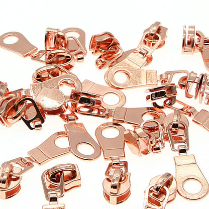 #5 Rose Gold Metallic Nylon Coil Zipper by The Yard, Bulk 10 Yards White Tape with 25PCS Rose Gold Zippers Pulls for Sewing, Bags, Purses YIGUANXIN - color: White-Rose Gold
