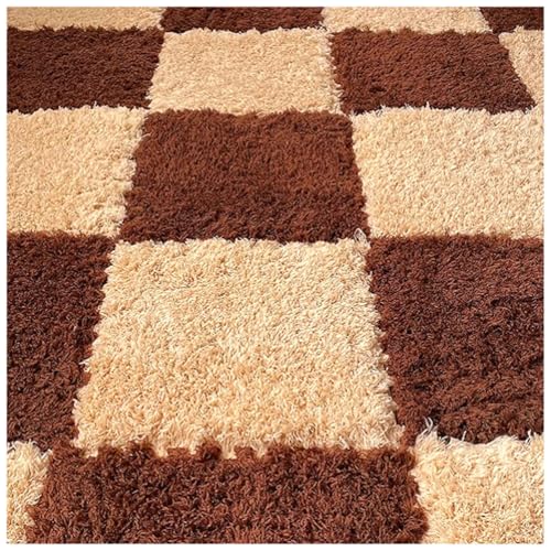 Thickened Plush Foam Interlocking Floor Carpet Mat,24 Piece 12x12in Fluffy Square Puzzle Foam Carpet Tiles with Edgings,Soft Anti-Slip Shaggy Area Rug Playmat(Color:Dark Curry + Light Curry) - color: Dark Curry + Light Curry