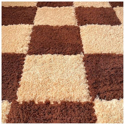 Thickened Plush Foam Interlocking Floor Carpet Mat,24 Piece 12x12in Fluffy Square Puzzle Foam Carpet Tiles with Edgings,Soft Anti-Slip Shaggy Area Rug Playmat(Color:Dark Curry + Light Curry) - color: Dark Curry + Light Curry
