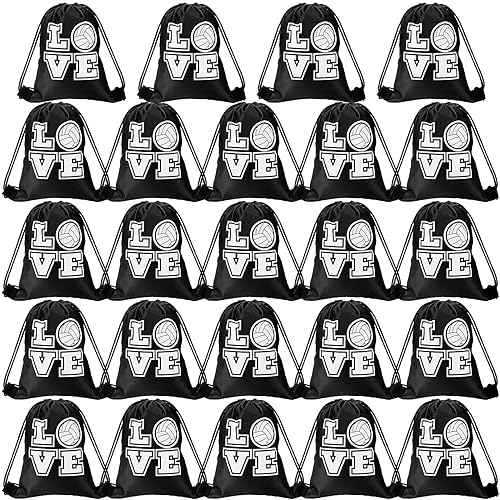 Tanlade 24 Pcs Drawstring Bags Cinch Sack Candy Drawstring Bag Goodie Favor Bags Supplies Gifts for Sports Party Men Women(Volleyball,10 x 12 Inch) - size: 10 x 12 Inch, style: Volleyball