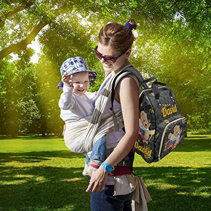 Artsadd Custom Bear Diaper Bag Backpack for Baby Boys, Personalized Name Large Nappy Nursing Orangizer Mommy Bags, Waterproof Travel Daypack for Baby Shower Gifts - color: Bear 01