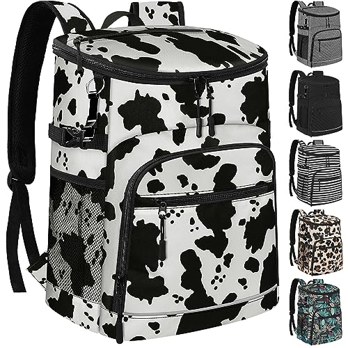 Cooler Backpack Insulated Leakproof Waterproof Backpack Cooler Bag 30/45 Cans, Large Capacity Lightweight Travel Camping Beach Backpack Cooler Ice Chest for Men and Women - color: cowprint, size: 30 Cans