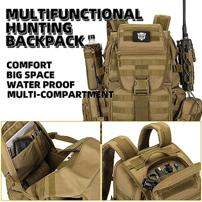 Military Tactical Backpack Waterproof Outdoor Hunting Backpack Large Capacity Hunting Day Pack (Khaki) - color: Khaki