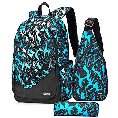 bunie School Backpack for Boys Large Bookbag Boys Backpacks Elementary Middle High School Bags Kids Cool Back Pack Children 7 8 9 10 11 12 13 14 15 16 Years Old (Blue) - color: Blue