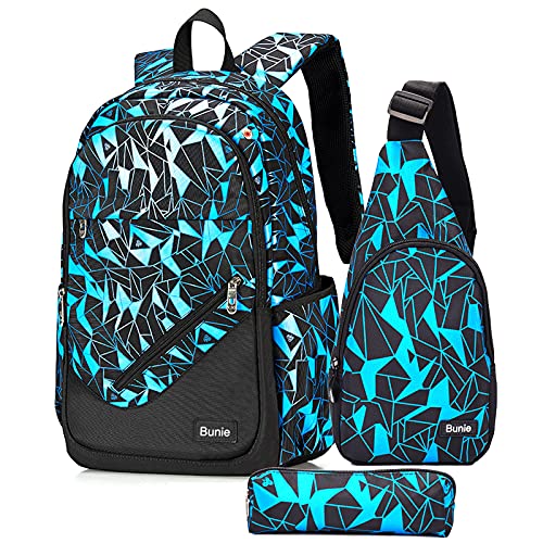 bunie School Backpack for Boys Large Bookbag Boys Backpacks Elementary Middle High School Bags Kids Cool Back Pack Children 7 8 9 10 11 12 13 14 15 16 Years Old (Blue) - color: Blue