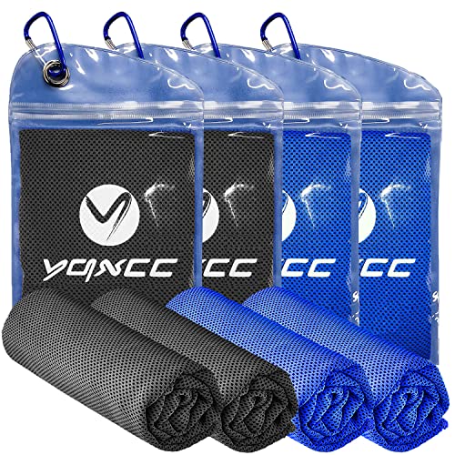 YQXCC 4 Pack Cooling Towels (47"x12"), Ice Cool Neck Towel, Soft Breathable Microfiber for Yoga, Golf, Gym, Running, Camping & Hot Weather - color: Dark Gray*2/ Dark Blue*2