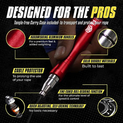 Titan Armour® Speed Rope - Professional Self-Locking & Adjustable, Adult Speed Jump Ropes for Fitness | 2 x Steel Ropes, Cable Protector & Travel Case | Jump Rope Crossfit, Boxing, Fitness MMA for Men & Women - color: Red