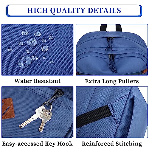 RAVUO School Backpack, Unisex Large Bookbag Water Resistant Lightweight Schoolbag Casual Daypack for High School/College/Teens/Travel/Work for Men Women Blue