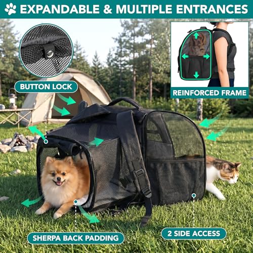 PetAmi Expandable Dog Backpack Carrier for Cats & Pets, Breathable Cat Carrier Backpack with Top Window & Multi-Entry, Ventilated Foldable Travel Carrier for Small Medium Pets up to 18 lbs, Black - color: Black