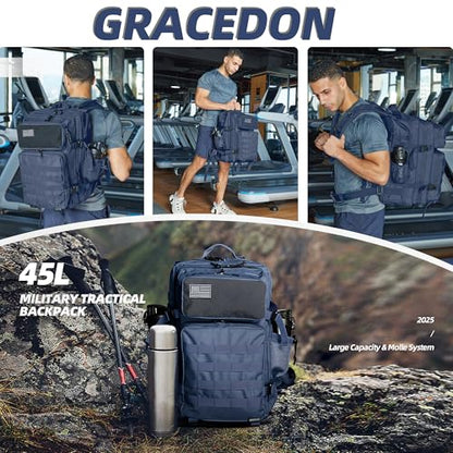 gracedon Tactical Backpack - Military Molle Bag 3 Days Pack for men and Women Large Assault Rucksack 45L (Navy) - color: Navy