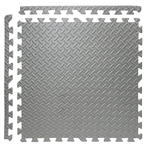 Xspec 3/8" Thick 100 sq. ft. (25 pcs) Gym EVA Foam Floor Mats (24" x 24") | Steel Pattern, Grey - style: Steel Pattern-Grey