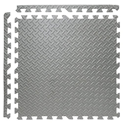Xspec 3/8" Thick 100 sq. ft. (25 pcs) Gym EVA Foam Floor Mats (24" x 24") | Steel Pattern, Grey - style: Steel Pattern-Grey