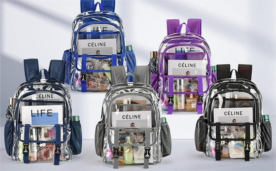 Clear Backpack, Large Clear Bag Stadium Approved Heavy Duty PVC Transparent See Through Backpacks for College,Stadium,Work,Security,Festival - color: Black-2pack