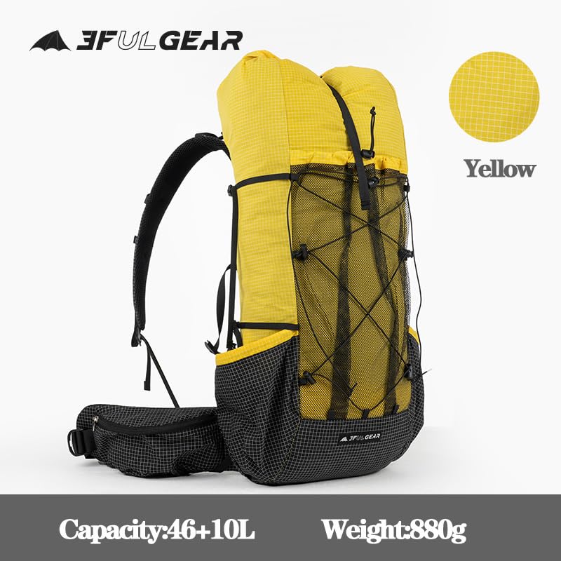 3F UL GEAR QiDian Pro UL 46+10L Backpack Outdoor Climbing Bag Camping Hiking Bags UHMWPE ultralight (Yellow) - color: Yellow