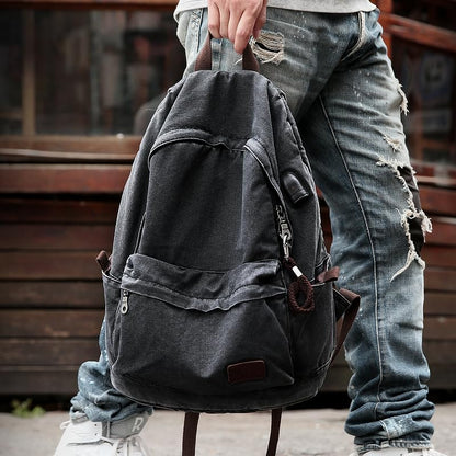 Muzee Canvas Backpack for Women and Men, Lightweight Classic Laptop Backpack with USB Charging Port for School, Travel and Daily Use, Black - color: Black