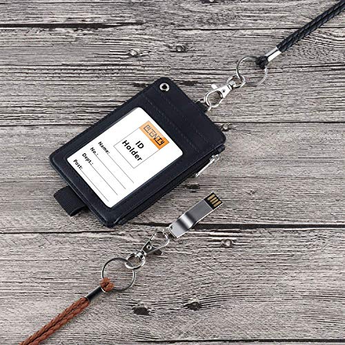 PLENTY Leather Lanyard, 2PCS Handmade 23inch Strong Office Necklace Lanyard with Clip and Keychain for Keys, ID Badge Holder, Camera, Cell Phone, iPod MP3 MP4, USB Flash Drive (Black+Brown)