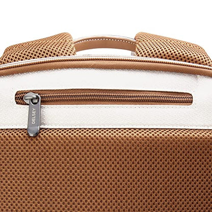 DELSEY PARIS Chatelet Air 2.0 Travel Laptop Backpack, Fits 14 Inch Laptop, Water-Repellent Recycled Fabric, Vegan Leather Trim, Trolley Sleeve, Angora - color: Angora