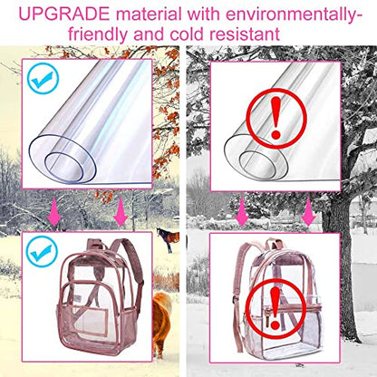 gxtvo Clear Backpack, Heavy Duty Transparent Bookbag, See Through Backpacks for Women Men | Heavy Duty - color: Pink