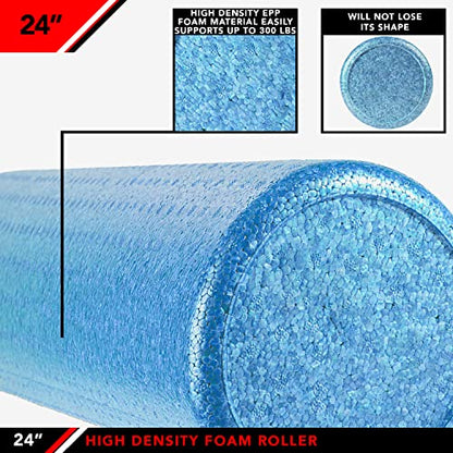 JFIT High Density Foam Roller – EPP Deep Tissue Massage Roller for Muscle Recovery, Myofascial Release & Stretching - color: Solid Blue, size: 24-Inch