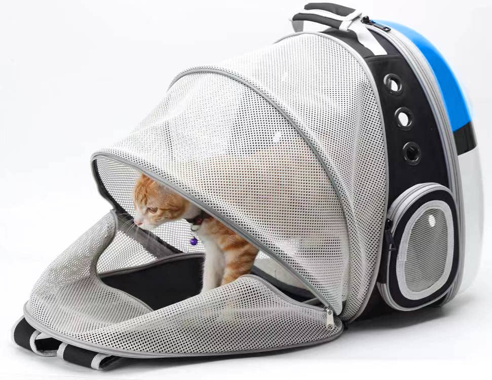 Expandable Cat Carrier Backpack, Backpack for Cats Kitten Small Puppy, Airline Approved Cat Bubble Backpack, Space Capsule Astronaut Carrier (Blue, Back Extension) - color: Blue