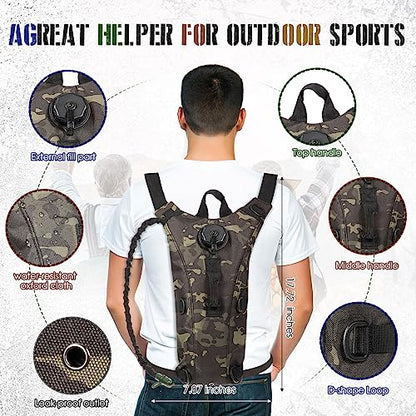Sanwuta 2 Pcs Hydration Backpack with 3 Liter Water Bladder Tactical Lightweight 17.72 x 7.87 Inch Hydration Pack Backpack Water Backpack Hydration Bag Water Bag for Hiking Running - color: Black Camo