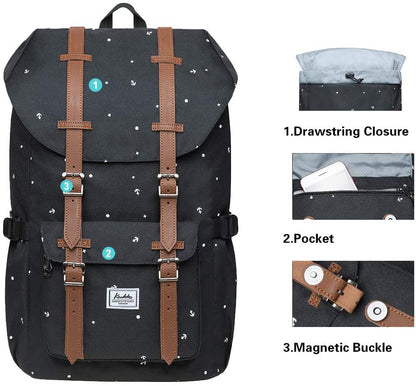 KAUKKO Laptop Outdoor Backpack Traveling Daypack Hiking Rucksack Large Capacity Bag Fits 15.6"(5-12-BLACK) - color: P12-black