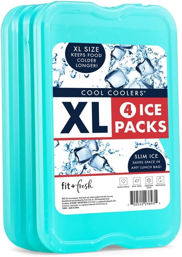 Cool Coolers by Fit & Fresh 4 Pack XL Slim Ice Packs, Quick Freeze Space Saving Reusable Ice Packs for Lunch Boxes or Coolers - color: Green (4 Pack)