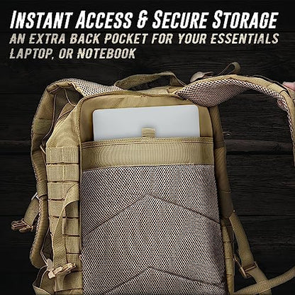 Tru Salute 45L Military Tactical Backpack Large Army 3 Day Assault Pack Molle Bug out Bag Rucksack (Tan) - color: Tan