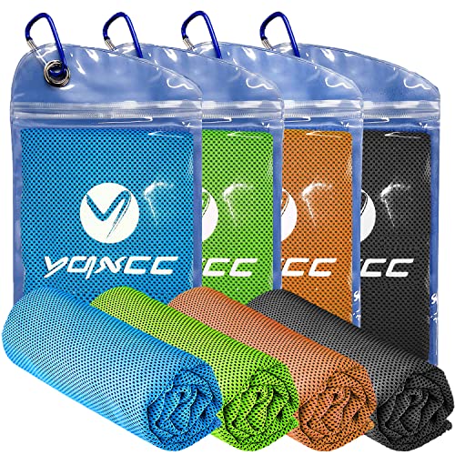 YQXCC 4 Pack Cooling Towels (47"x12"), Ice Cool Neck Towel, Soft Breathable Microfiber for Yoga, Golf, Gym, Running, Camping & Hot Weather - color: Light Blue/Dark Gray/Orange/Green