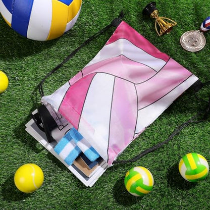 Dansydaisy 12 Pcs 12 In Volleyball Drawstring Backpack Bag Goodie Snack Gift Bags Sports Party Favors String Backpack Bulk(Pink, Light Pink, White) - color: Pink, Light Pink, White