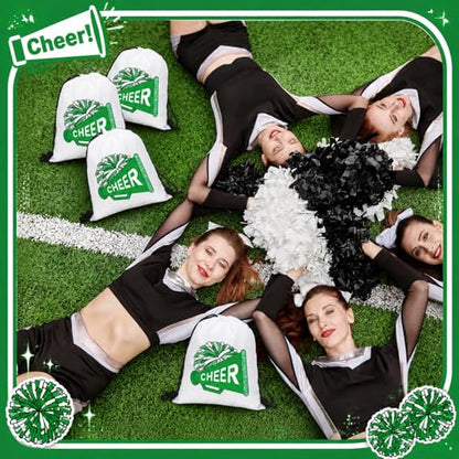 Kacctyen 24 Pcs Cheer Drawstring Backpack Cheer Team Gift Cheerleader Drawstring Gym String Bag Sports Party Favor Bulk(Green) - color: Green