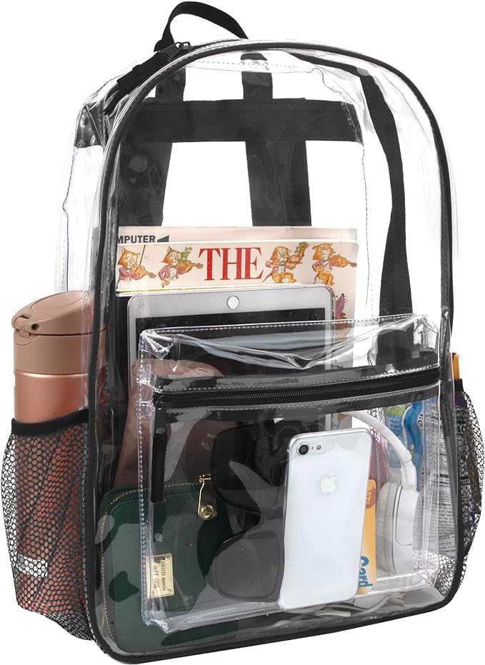 Trail maker Bulk Clear Backpacks Wholesale for School 24 Pack Clear Backpacks for Boys, Girls, School, Stadium, Travel (Black Pack) - color: Black Pack