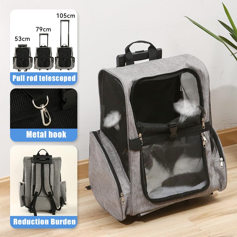 Pet Trolley Bag Cat Dog Travel Bag Portable & Breathable Pet Carrier Backpack - Lightweight Dual-Shoulder Design for Easy Travel with Your Beloved Companion Scalable Pull Rod pet Bag (Black) - color: Black