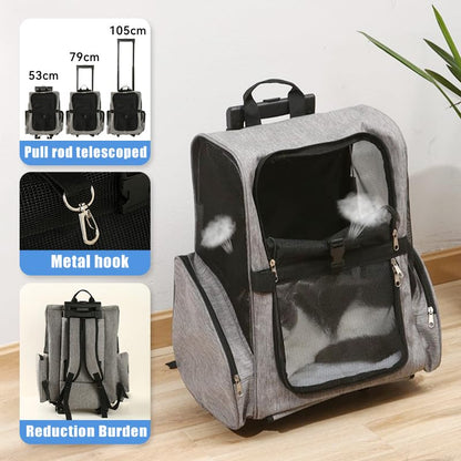 Pet Trolley Bag Cat Dog Travel Bag Portable & Breathable Pet Carrier Backpack - Lightweight Dual-Shoulder Design for Easy Travel with Your Beloved Companion Scalable Pull Rod pet Bag (Red) - color: Red