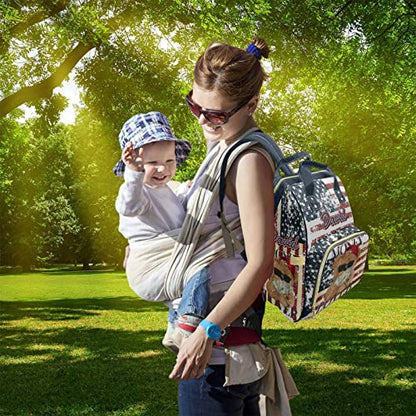Custom Bear Diaper Bag Backpack for Baby Boy, Personalized Name American Flag Large Nappy Nursing Orangizer Mommy Bags, Waterproof Travel Daypack for Dad Mom Gifts - color: American Flag-bear-02