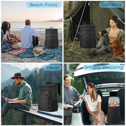 Cooler Backpack, Insulated Backpack Cooler Leakproof Waterproof Large Capacity Cooler Bag for Men Women Picnic Beach - color: Black