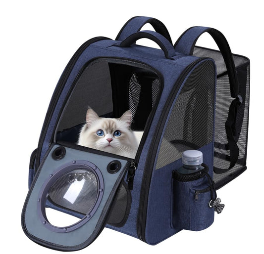 Bubble Cat Backpack Carrier, Expandable Cat Carrier Backpack,Breathable Pet Backpack for Medium Cat,Kitten and Small Puppy, Large Space,Portable Bags Foldable Dog Backpack for Traveling,Hiking (Blue) - color: 03-Blue