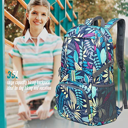 35L Lightweight Packable Backpack Waterproof Durable Hiking Travel Backpack Daypack - color: Blue-leaf