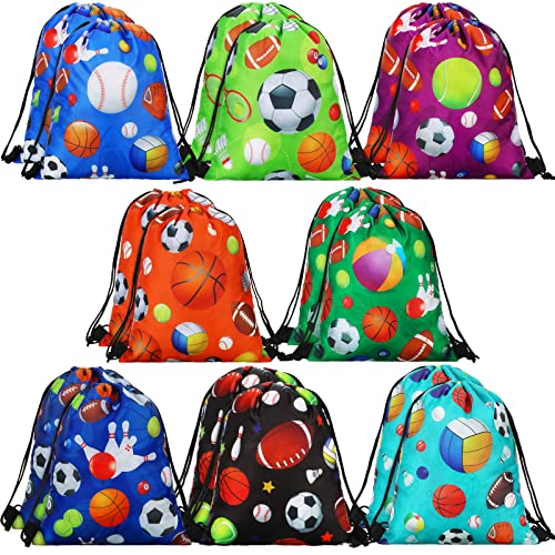 Jetec Sports Ball Themed Sports Party Favor Gift Goodie Bags Drawstring Backpack Birthday Party Supplies(16 Pieces)